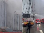 Incêndio em prédio em construção mobiliza bombeiros em Balneário Piçarras
