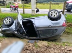 Motorista é encontrado morto preso ao cinto e submerso após carro capotar em SC